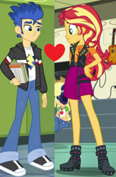 Size: 394x600 | Tagged: safe, imported from derpibooru, flash sentry, sunset shimmer, equestria girls, equestria girls (movie), equestria girls series, overpowered (equestria girls), female, flashimmer, male, shipping, shipping domino, straight