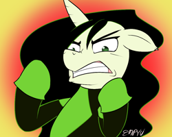 Size: 1000x800 | Tagged: safe, artist:empyu, imported from derpibooru, pony, unicorn, 30 minute art challenge, angry, clothes, kim possible, ponified, shego, solo
