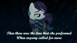 Size: 1920x1080 | Tagged: safe, artist:jhayarr23, editor:grapefruitface, imported from derpibooru, coloratura, pony, 1920x1080, clothes, crying, dark, genesis, rain, sad, song reference, teary eyes, wallpaper