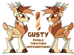 Size: 2000x1500 | Tagged: safe, artist:renhorse, imported from derpibooru, oc, oc only, oc:gusty, deer, deer pony, hippogriff, hybrid, original species, peryton, female, reference sheet, simple background, solo, transparent background