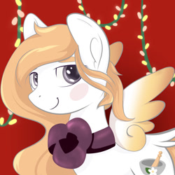 Size: 1024x1024 | Tagged: safe, artist:hirundoarvensis, imported from derpibooru, oc, oc:arvensis, pegasus, pony, bird tail, blushing, chibi wings, christmas, christmas lights, female, holiday, pegasus oc, profile picture, ribbon, wings