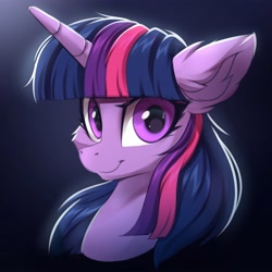 Size: 4000x4000 | Tagged: safe, artist:ask-colorsound, imported from derpibooru, twilight sparkle, pony, unicorn, absurd resolution, black background, bust, cheek fluff, cute, ear fluff, female, horn, looking at you, portrait, simple background, smiling, smiling at you, solo, unicorn twilight