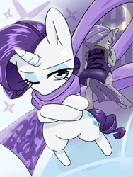 Size: 1668x2224 | Tagged: safe, artist:batipin, imported from derpibooru, maud pie, rarity, earth pony, pony, unicorn, bipedal, crescent moon, duo, kunoichi, moon, ninja, one eye closed