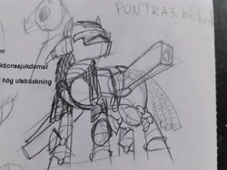 Size: 4128x3096 | Tagged: safe, artist:equestrian, imported from derpibooru, pony, robot, robot pony, gun, weapon