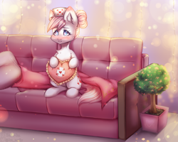 Size: 2500x2000 | Tagged: safe, artist:zefirka, imported from derpibooru, nurse redheart, earth pony, pony, chest fluff, couch, cute, cutie mark, hat, heartabetes, nurse hat, pillow, tail, weapons-grade cute