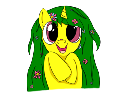 Size: 4032x3024 | Tagged: safe, artist:clouddasher, imported from derpibooru, oc, oc only, oc:lemon breeze, unicorn, bust, female, flower, flower in hair, looking at you, simple background, smiling, smiling at you, transparent background