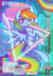 Size: 1920x2716 | Tagged: safe, artist:musicfirewind, artist:wavecipher, imported from derpibooru, rainbow dash, pegasus, pony, heart, heart eyes, looking at you, smiling, smiling at you, solo, spread wings, triangle, vaporwave, wingding eyes, wings