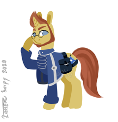 Size: 1200x1250 | Tagged: safe, artist:lasser, imported from derpibooru, oc, oc only, oc:sage quest, pony, unicorn, clothes, glasses, male, satchel, solo, uniform