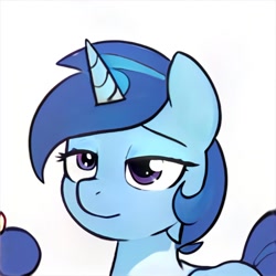Size: 1024x1024 | Tagged: safe, artist:thisponydoesnotexist, imported from derpibooru, pony, ai content, ai generated, bust, derp, generator:thisponydoesnotexist, horn, neural network, portrait, simple background, solo, white background