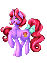 Size: 2400x3200 | Tagged: artist needed, safe, artist:kittykeifer, editor:huniebuns, imported from derpibooru, oc, oc only, oc:lovely belle, pony, unicorn, bow, female, looking at you, mare, open mouth, solo, tail bow