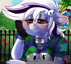 Size: 2408x2160 | Tagged: safe, artist:brainiac, derpibooru exclusive, imported from derpibooru, oc, oc only, oc:whiskey lullaby, anthro, cat, cat pony, original species, blushing, collar, day dreaming, fall guys, female, mare, practice, solo