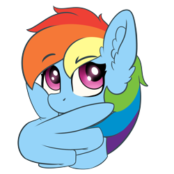 Size: 4000x4000 | Tagged: safe, artist:yelowcrom, imported from derpibooru, rainbow dash, pegasus, pony, bust, ear fluff, emoji, female, mare, simple background, thinking, thinking emoji, transparent background, wing hands, wings