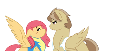 Size: 1262x522 | Tagged: safe, artist:clarity83, imported from derpibooru, oc, oc only, oc:cadet, oc:sunny days, pegasus, pony, blushing, clothes, female, floppy ears, mare, offspring, parent:big macintosh, parent:fluttershy, parent:hoops, parent:lightning dust, parents:fluttermac, parents:hoopsdust, simple background, uniform, white background, wonderbolt trainee uniform