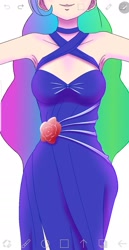 Size: 1079x2090 | Tagged: safe, artist:aizasama4, imported from derpibooru, princess celestia, human, equestria girls, armpits, clothes, dress, sleeveless, smiling