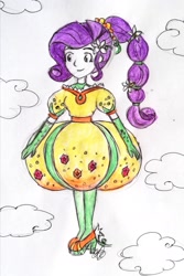 Size: 1616x2422 | Tagged: safe, artist:fude-chan-art, imported from derpibooru, rarity, equestria girls, equestria girls series, holidays unwrapped, spoiler:eqg series (season 2), alternate hairstyle, clothes, cornucopia costumes, dress, floating, inflatable dress