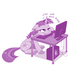 Size: 1099x996 | Tagged: source needed, safe, artist:dstears, edit, twilight sparkle, pony, unicorn, bump, computer, dialogue, female, horn, lidded eyes, mare, relatable, simple background, solo, tired, unicorn twilight, white background
