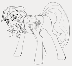 Size: 575x526 | Tagged: safe, artist:dotkwa, inky rose, pegasus, pony, blushing, butt, disgusted, explicit source, featureless crotch, female, looking at you, looking back, mare, monochrome, plot, raised tail, sketch, solo, solo female, tail