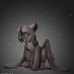 Size: 3000x3000 | Tagged: safe, artist:skitsniga, oc, oc only, oc:mayata, pegasus, pony, crying, eyes closed, female, mare, rain, sad, solo, spread wings, wings