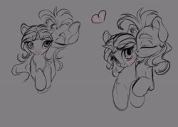 Size: 3500x2500 | Tagged: safe, artist:skitsniga, oc, oc only, oc:eleane tih, oc:mayata, pegasus, pony, unicorn, blushing, female, heart, lesbian, licking, mare, oc x oc, shipping, sketch, tongue out