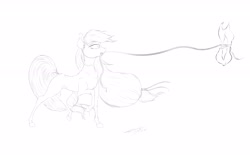 Size: 4000x2475 | Tagged: safe, artist:skitsniga, imported from ponybooru, applejack, earth pony, pony, black and white, dock, female, grayscale, hooves, lasso, mare, monochrome, mouth hold, rope, sketch, solo