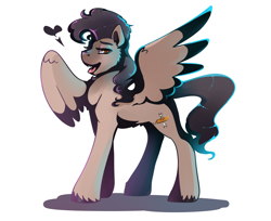Size: 5400x4400 | Tagged: safe, artist:mylittlegodzilla, imported from ponybooru, oc, oc only, oc:mayata, pegasus, pony, bedroom eyes, female, heart, looking at you, mare, open mouth, simple background, solo, spread wings, unshorn fetlocks, white background, wings