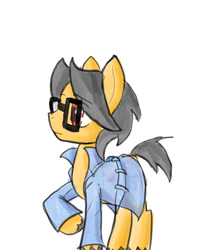Size: 540x662 | Tagged: safe, artist:a.s.e, imported from derpibooru, oc, oc only, oc:a.s.e, earth pony, pony, clothes, eyebrows, eyebrows visible through hair, glasses, male, one hoof raised, raised hoof, raised tail, simple background, solo, stallion, tail, trenchcoat, unshorn fetlocks, white background