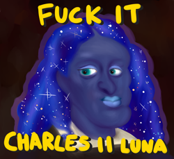 Size: 1302x1194 | Tagged: safe, artist:threetwotwo32232, imported from derpibooru, princess luna, human, charles ii, charles ii of spain, cursed image, habsburg, humanized, not salmon, op is on drugs, shitposting, solo, text, vulgar, wat
