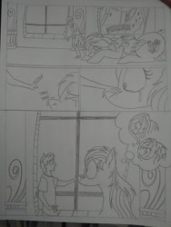 Size: 1944x2592 | Tagged: safe, artist:princebluemoon3, imported from derpibooru, oc, oc:candy clumsy, oc:rainbow candy, oc:rainbow tashie, oc:tommy the human, earth pony, human, pegasus, pony, comic:sisterly silliness, black and white, butt, canterlot, canterlot castle, castle, child, clothes, comic, commissioner:bigonionbean, confused, crying, cutie mark, dialogue, extra thicc, female, flank, fusion, fusion:rainbow candy, grayscale, hallway, heartbreak, human oc, looking at you, lying down, male, mare, monochrome, nervous, overreaction, petting, plot, sad, shocked, shocked expression, sniffing, sobbing, stare down, staring into your soul, teary eyes, thought bubble, traditional art, window, writer:bigonionbean