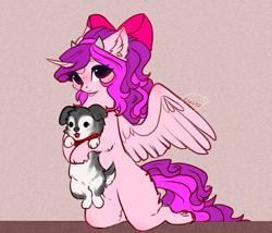Size: 2242x1917 | Tagged: safe, artist:1fresita, artist:krissstudios, imported from derpibooru, oc, oc only, alicorn, dog, pony, bow, female, hair bow, mare, solo