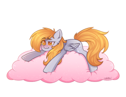 Size: 1013x788 | Tagged: safe, artist:sakuro24, imported from derpibooru, derpy hooves, pegasus, pony, blushing, cloud, cute, female, mare, simple background, solo, transparent background