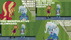 Size: 2000x1125 | Tagged: safe, edit, edited screencap, editor:quoterific, imported from derpibooru, screencap, sunset shimmer, trixie, human, equestria girls, equestria girls series, forgotten friendship, angry, duo, duo female, female, insult, open mouth, poster