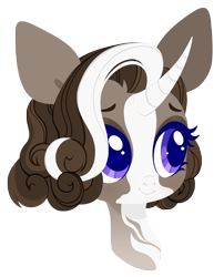 Size: 3000x3706 | Tagged: safe, artist:belka-sempai, imported from derpibooru, oc, oc only, pony, unicorn, bald face, blaze (coat marking), bust, coat markings, commission, curly hair, curved horn, facial markings, horn, markings, portrait, simple background, solo, transparent background, unicorn oc