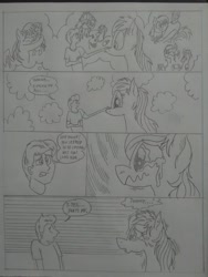 Size: 1944x2592 | Tagged: safe, artist:princebluemoon3, imported from derpibooru, oc, oc:candy clumsy, oc:rainbow candy, oc:rainbow tashie, oc:tommy the human, alicorn, earth pony, human, pegasus, pony, comic:sisterly silliness, alicorn oc, black and white, butt, canterlot, canterlot castle, castle, child, clothes, colt, comic, commissioner:bigonionbean, confused, costume, crying, cutie mark, dialogue, extra thicc, female, flank, fusion, fusion:rainbow candy, grayscale, hallway, horn, human oc, levitation, looking at you, lying down, magic, male, mare, memories, monochrome, nervous, nintendo switch, overreaction, petting, plot, ponified, remember, sad, shocked, shocked expression, sniffing, sobbing, stare down, staring into your soul, tears of joy, teary eyes, telekinesis, thought bubble, traditional art, trembling, window, wings, writer:bigonionbean