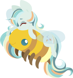 Size: 4000x4293 | Tagged: safe, artist:belka-sempai, imported from derpibooru, oc, bee, insect, pony, unicorn, commission, flying, horn, simple background, transparent background, unicorn oc, ych result