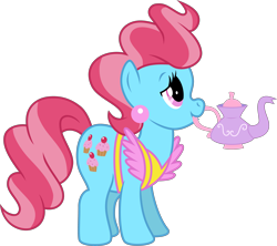 Size: 4507x4000 | Tagged: safe, artist:jeatz-axl, imported from derpibooru, cup cake, earth pony, pony, female, food, mare, mouth hold, simple background, solo, tea, transparent background, vector