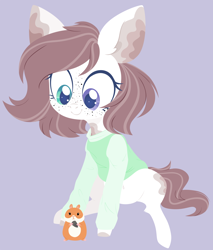 Size: 4000x4695 | Tagged: safe, artist:belka-sempai, imported from derpibooru, oc, oc only, earth pony, hamster, pony, clothes, earth pony oc, happy, pet, pet play, simple background, solo