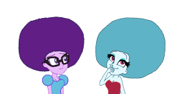 Size: 3000x1632 | Tagged: safe, artist:ktd1993, imported from derpibooru, sci-twi, sonata dusk, twilight sparkle, equestria girls, afro, alternate hairstyle, base used, female, lesbian, sci-twinata, shipping, twinata, why