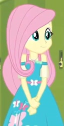 Size: 323x631 | Tagged: safe, imported from derpibooru, screencap, fluttershy, equestria girls, equestria girls series, spoiler:eqg series (season 2), beautiful, clothes, cute, cutie mark, cutie mark on clothes, dress, female, geode of fauna, lockers, magical geodes, shyabetes, smiling
