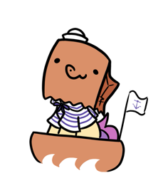 Size: 699x763 | Tagged: safe, artist:paperbagpony, imported from derpibooru, oc, oc only, oc:paper bag, pony, boat, clothes, flag, hat, sailor, sailor hat, simple background, sitting, smiling, white background