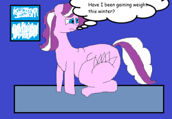 Size: 747x520 | Tagged: safe, artist:coltfan97, imported from derpibooru, diamond tiara, 1000 hours in ms paint, butt, chubby, chubby diamond, expression, huge butt, large butt, thinking, winterweight