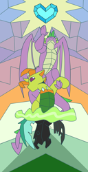 Size: 4960x9690 | Tagged: safe, artist:sevenserenity, imported from derpibooru, spike, thorax, changedling, changeling, dragon, changeling magic, crystal heart, duo, fanfic, fanfic art, fanfic cover, fic cover, king thorax, male, misleading thumbnail, stained glass