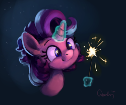 Size: 3232x2700 | Tagged: safe, artist:aemantaslim, artist:aemuhn, imported from derpibooru, starlight glimmer, pony, unicorn, alternate hairstyle, bust, cute, female, glimmerbetes, high res, magic, mare, portrait, smiling, solo, sparkler (firework), telekinesis