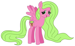 Size: 1115x692 | Tagged: safe, artist:evergreen2024, imported from derpibooru, oc, oc only, oc:ever spring, pegasus, pony, cutie mark, female, filly, freckles, green mane, happy, lidded eyes, long mane, long tail, offspring, open mouth, parent:big macintosh, parent:fluttershy, parents:fluttermac, pegasus oc, pink coat, smiling, solo, wings