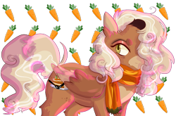 Size: 2419x1600 | Tagged: safe, artist:splairr, imported from derpibooru, oc, oc only, pegasus, pony, carrot, clothes, female, food, hair over one eye, mare, pegasus oc, scarf, solo, wings