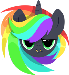 Size: 506x556 | Tagged: safe, artist:bebraveforme, artist:reptaurdrawsmlp, artist:tired-horse-studios, imported from derpibooru, oc, oc only, oc:vapor wave, pony, unicorn, bust, female, mare, multicolored hair, portrait, rainbow hair, simple background, solo, transparent background