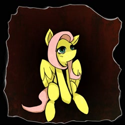 Size: 2000x2000 | Tagged: safe, artist:rubberswonderland, imported from derpibooru, fluttershy, pegasus, pony, female, high res, looking away, looking up, mare, no mouth, sitting, solo, song in the description, three quarter view, wings