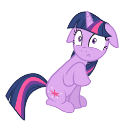 Size: 860x893 | Tagged: safe, anonymous editor, artist:davidsfire, edit, imported from derpibooru, vector edit, twilight sparkle, pony, unicorn, the cutie map, ears back, female, floppy ears, horn, mare, raised hoof, scared, shut up twilight, simple background, sitting, solo, surprised, transparent background, unicorn twilight, vector, wingless, wingless edit