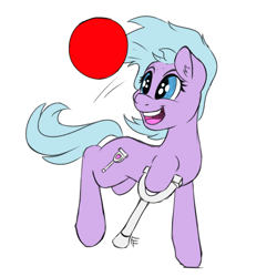 Size: 2800x2800 | Tagged: safe, artist:frecklesfanatic, imported from ponybooru, oc, oc only, earth pony, pony, amputee, ball, crutches, female, mare, smiling
