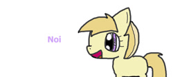 Size: 900x404 | Tagged: safe, artist:snowy-070, imported from derpibooru, noi, earth pony, pony, cute, excited, female, filly, happy, noiabetes, purple text, simple background, text, white background