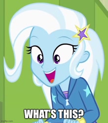 Size: 500x570 | Tagged: safe, edit, edited screencap, editor:whistle blossom, imported from derpibooru, screencap, trixie, equestria girls, equestria girls series, forgotten friendship, caption, cropped, cute, diatrixes, excited, image macro, imgflip, open mouth, text